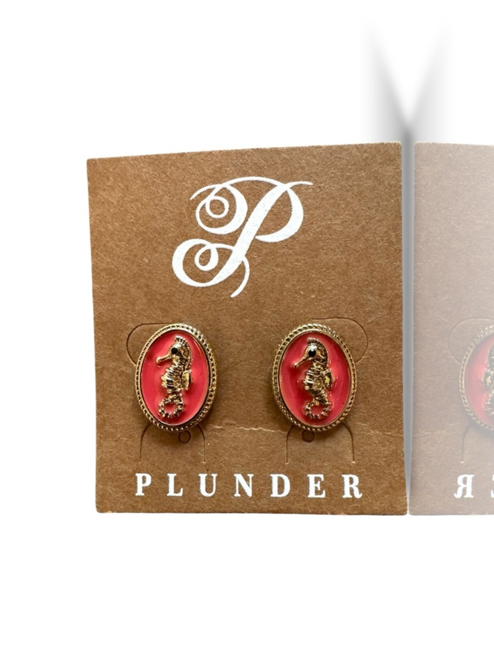 Plunder Coral Seahorse Stud Earrings